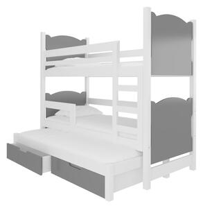 LETIA emeletes ágy, 180x75, fehér/szürke