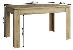 KONDELA Széthúzható asztal, 132/175x80 cm, navarra tölgy, DORSI