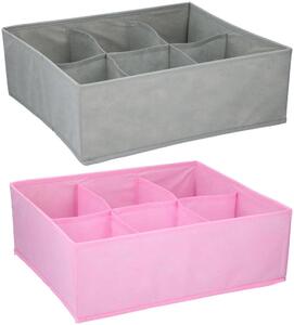 TÁROLÓ DOBOZ 40X37X17CM 6 OSZTÁSOS 2SZÍN PINK/SZÜRKE
