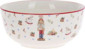 PORCELÁN TÁL, 500ML, 138X60MM, 380 GRAMM, DIÓTÖRŐ MATRICÁVAL ÉS PIROS PEREMMEL