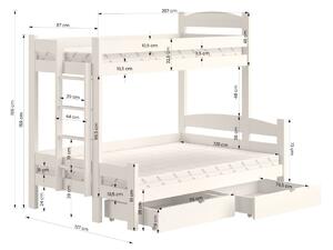 Lovic emeletes ágy, fiókokkal, jobb oldali - 80x200 cm/120x200 cm - fenyőfa