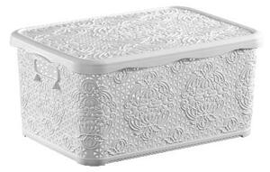 TÁROLÓDOBOZ SZÖGL. TETŐVEL MŰA. 2,5L 3 SZÍN "LACE" 10,5*22,2*15,2CM