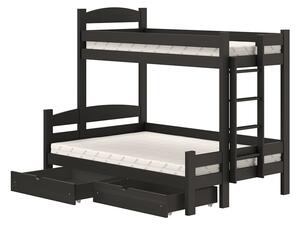 Lovic emeletes ágy, fiókokkal, jobb oldali - 90x200 cm/120x200 cm - fekete