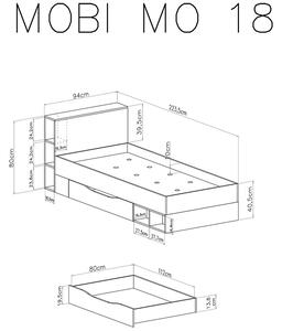 Mobi MO18 ifjúsági ágy 90x200 - Fehér / türkizkék