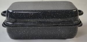 TEPSI FEKETE ZOMÁNC TETŐVEL TETŐ:M 7CM, SZ: 22CM, H: 33,5CM TEPSI 7*22,5*34,2 CM