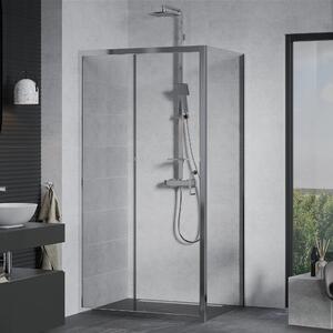 Mexen Apia 110x80 aszimmetrikus szögletes tolóajtós zuhanykabin 5 mm vastag vízlepergető biztonsági üveggel, krómozott elemekkel, 190 cm magas
