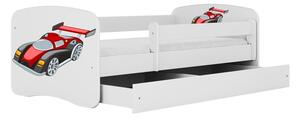 Babydreams gyerekágy versenyautó dizájnnal, méret: 180x80, szín: fehér, matraccal, ágyneműtartóval