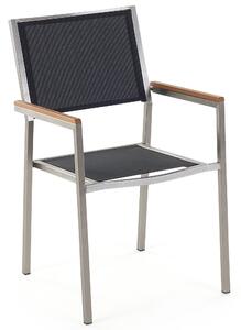 Hatszemélyes étkezőasztal repedezett osztott üveglappal és fekete textilén székekkel GROSSETO
