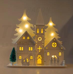 Tracon CHRWHCH10WW LED karácsonyi templom, fa, elemes Timer 6+18h,10LED, meleg fehér ( 3000K ) színhőmérséklettel, 3xAA