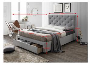 Modern ágy ágyneműtartóval, szürke anyag, SANTOLA 180x200