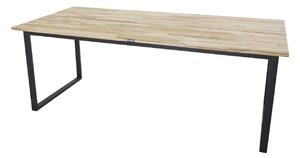 Asztal Dallas 140, Fényes fa, Fekete, 75x90x200cm, Asztallap anyaga, Fém, Tikfa
