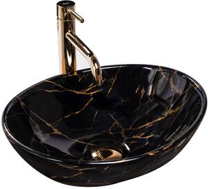 Rea Sofia Marble mosdótál 41x34.5 cm ovális mosdótálak fekete-arany REA-U5611