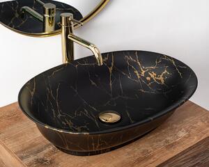 Rea Roma Marble mosdótál 56x40 cm ovális mosdótálak fekete-arany REA-U5609