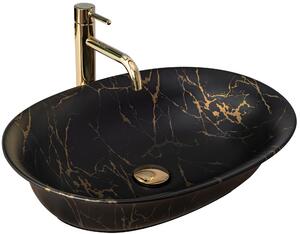 Rea Roma Marble mosdótál 56x40 cm ovális mosdótálak fekete-arany REA-U5609