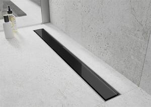 Mexen Lapos lineáris rozsdamentes ereszcsatorna 50 cm, 360°-os szifon, fekete üveg - 1026050-40
