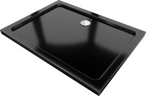 Mexen Lapos, akril zuhanytálca 90x70x5 cm SLIM, fekete, króm szifon, 40707090