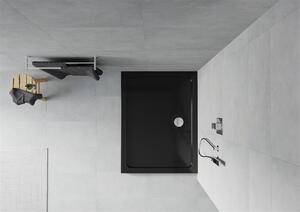 Mexen Lapos, akril zuhanytálca 90x70x5 cm SLIM, fekete, króm szifon, 40707090