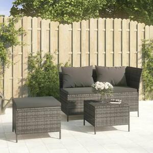 VidaXL Polyrattan Kerti Ülőgarnitúra - 3 részes - Szürke