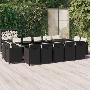 15 részes szürke polyrattan kerti étkezőgarnitúra párnákkal