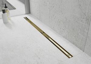 Mexen Lapos rozsdamentes acél zuhanyfolyó 360°-ban forgatható szifonnal 70 cm, SLIM minta, arany, 1541070