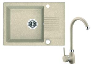 Laveo Ceilia, 1 kamrás gránit mosogató 650x440x185mm + magas mosogató csaptelep, bézs, LAV-SJCG413T