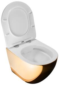 Rea CARLO mini - perem nélküli falra akasztható wc csésze 49x37, lassan eső ülőfelülettel, arany-fehér, REA-C0669