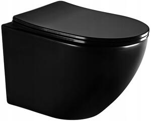 Mexen Lena Keret nélküli falra szerelhető WC, lassan záródó üléssel, matt fekete-30221085