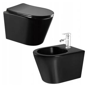 Mexen Rico falra szerelhető WC keret nélküli és fali bidé, fekete matt-35724885 + 30721085