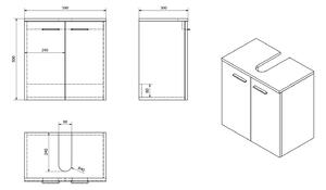 Aqualine, DINO mosogató alatti szekrény 50x30x50cm, fehér, 57030