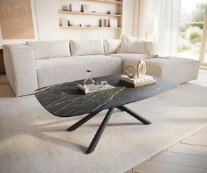 DELIFE Dohányzóasztal Edge hajóformájú 120x70 cm Laminam® kerámia Noir Desir barna Sarity fém fekete