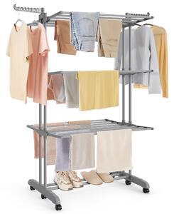 SONGMICS gurulós ruhaszárító, 4 szintes, összecsukható, rozsdamentes acél, 173 cm magas