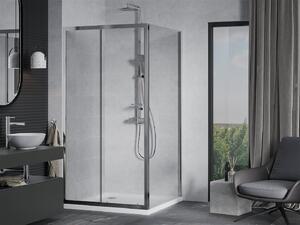 Mexen Apia csúsztatható zuhanykabin 90 x 90 cm, 5 mm-es üveg, króm profil-átlátszó üveg + vékony zuhanytálca 5 cm, 840-090-090-01-00-4010