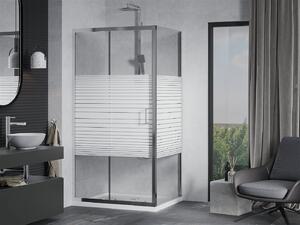 Mexen Apia eltolható zuhanykabin 90 x 70 cm, 5 mm-es üveg, króm profil-átlátszó üveg / hevederek + vékony zuhanytálca 5 cm, 840-090-070-01-20-4010
