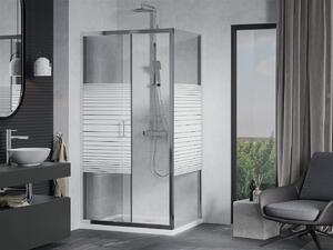 Mexen Apia eltolható zuhanykabin 90 x 70 cm, 5 mm-es üveg, króm profil-átlátszó üveg / hevederek + vékony zuhanytálca 5 cm, 840-090-070-01-20-4010