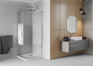 Mexen Rio négyzet alakú zuhany 70 x 70 cm, 5 mm-es üveg, átlátszó üveg / csíkok, króm profil + vékony zuhanytálca 5 cm, 860-070-070-01-20-4010