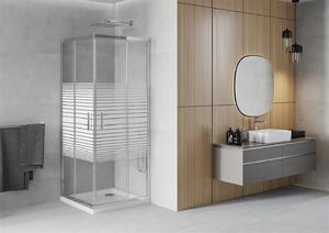 Mexen Rio négyzet alakú zuhany 70 x 70 cm, 5 mm-es üveg, átlátszó üveg / csíkok, króm profil + vékony zuhanytálca 5 cm, 860-070-070-01-20-4010
