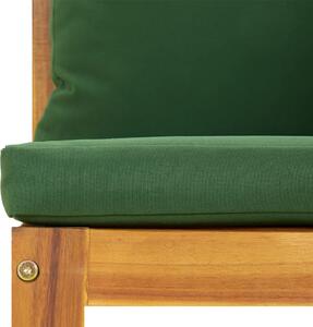 VidaXL tömör akácfa kerti középső kanapé zöld párnákkal