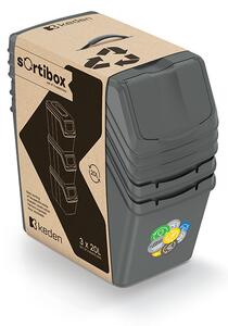 Sortibox 3 Darabos Szelektív Hulladékgyűjtő Rendszer Szett 3x20l Kőszürke