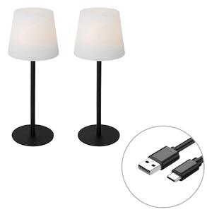 2 db fekete újratölthető asztali lámpa készlet 40 cm IP54 - Jude