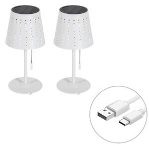 2 db asztali lámpa készlet fehér, LED-del, 3 fokozatú dimmerrel, újratölthető és napelemes - Ferre