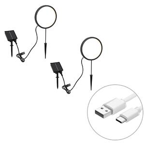 2 db-os fekete leszúrható spotlámpa szett, 50 cm, LED-del, újratölthető és napelemes, IP65 - Adalind