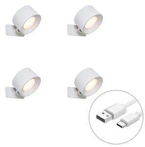 4 darabos modern fehér fal- és mennyezeti lámpa szett LED-del, újratölthető - Bright
