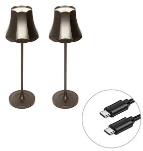 2 db-os Retro asztali lámpa készlet sötét bronz újratölthető IP44 - Granny