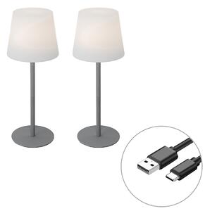 2 darabos szett szürke újratölthető asztali lámpa 40 cm IP54 - Jude