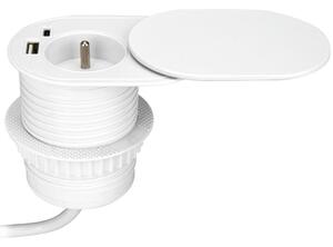Orno Bútor Aljzat 6 cm, A Pultba Süllyesztett, Csúszófedéllel, USB Töltő és Kábel 1,9 m, 1x2P+Z Francia, 2xUSB A+C Pd20 W, Fehér