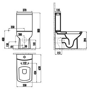 Sapho, LARA WC kombi, alsó/hátsó hulladék, öblítő mechanizmus, matt fekete, LR360