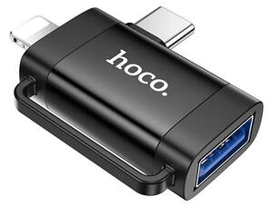 Hoco UA31F adapter 2in1 (USB aljzat - Type-C/lightning, OTG, adatátvitel és töltés) FEKETE (UA31F_B)