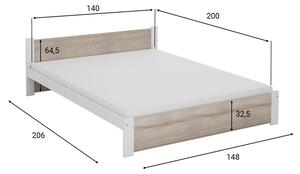 IKAROS ágy 140x200 cm, fehér/sonoma tölgy Ágyrács: Ágyrács nélkül, Matrac: Matrac nélkül