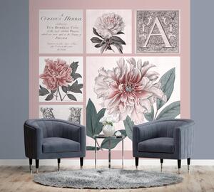 Gario Fotótapéta Rózsaszín kollázs virágok - Andrea Haase Anyag: Vlies, Méret: 100 x 100 cm