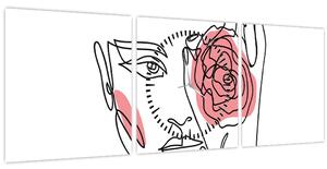 Kép - Line art arc rózsával (órával) (90x30 cm)